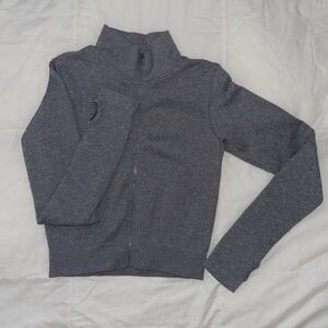 Gray Zip-Up Crop Sports Jacket with Thumbhole Cuffs